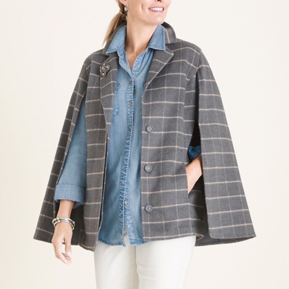 Plush Windowpane Print Cape Jacket- Chico’s